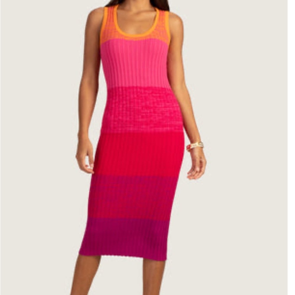 Trina Turk Pink Bodycon Midi Dress Sleeveless Scoop Neck